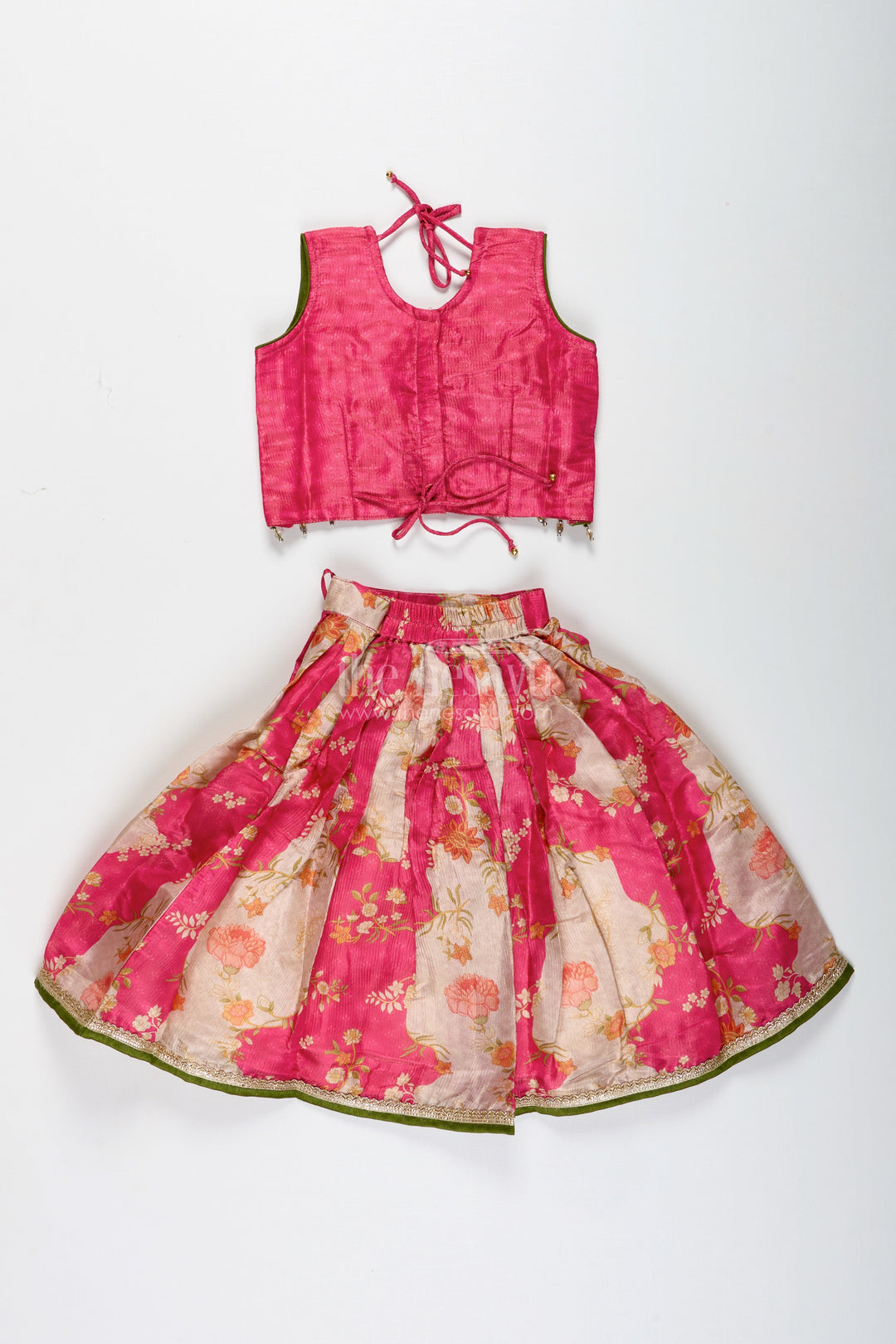 The Nesavu Girls Lehenga Choli Girls Pink Floral Lehenga Choli for Birthday Parties and Poojas Nesavu Nesavu Floral Pink Lehenga Choli Girls Tissue Print Ethnic Outfit Birthdays Poojas