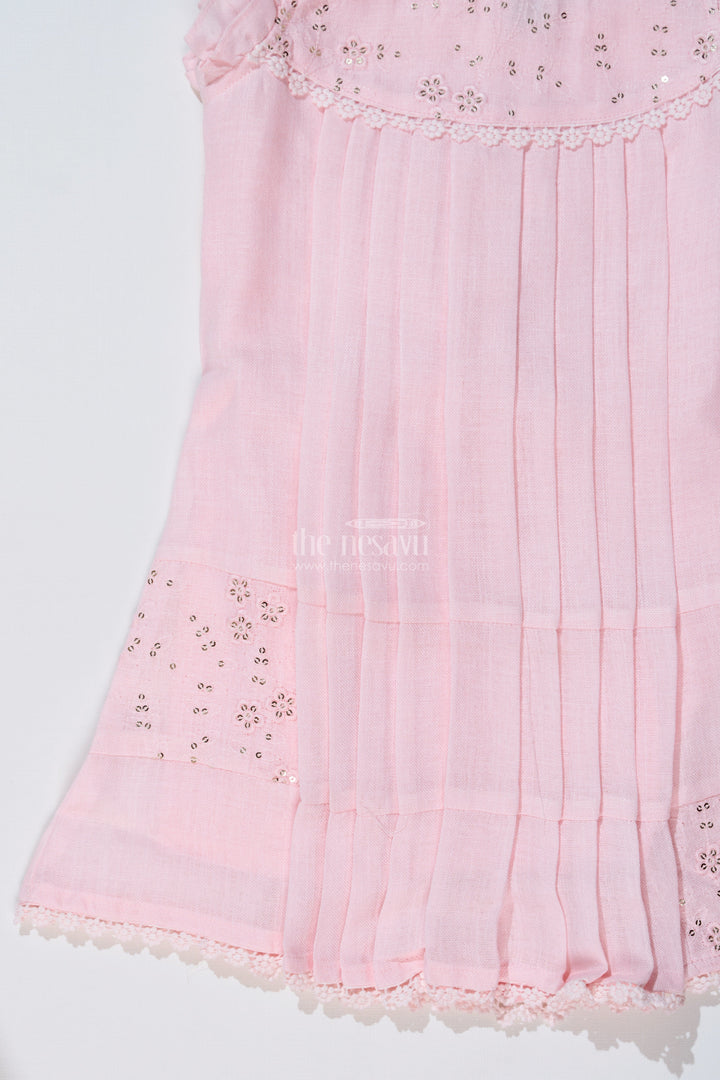 The Nesavu Girls Cotton Frock Girls Pink Frock for Kids with Floral Embroidery and Ruffled Sleeves for Special Occasions Nesavu Girls Pink Frock Kids Embroidery Pleated Design Festive Wear | The Nesavu