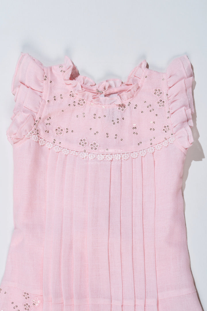 The Nesavu Girls Cotton Frock Girls Pink Frock for Kids with Floral Embroidery and Ruffled Sleeves for Special Occasions Nesavu Girls Pink Frock Kids Embroidery Pleated Design Festive Wear | The Nesavu