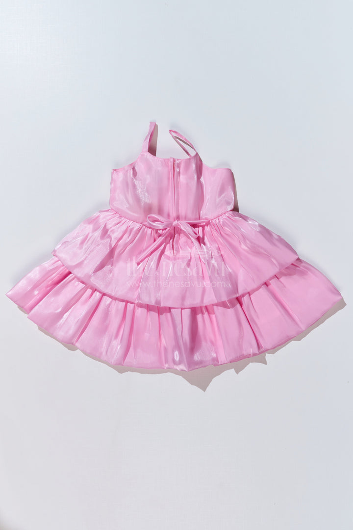 The Nesavu Girls Fancy Party Frock Girls Pink Glaze Satin Organza Birthday Party Frock with Layered Ruffles and Floral Appliqué Nesavu Girls Pink Glaze Satin Organza Birthday Party Frock Ruffles Floral Appliqu | The Nesavu