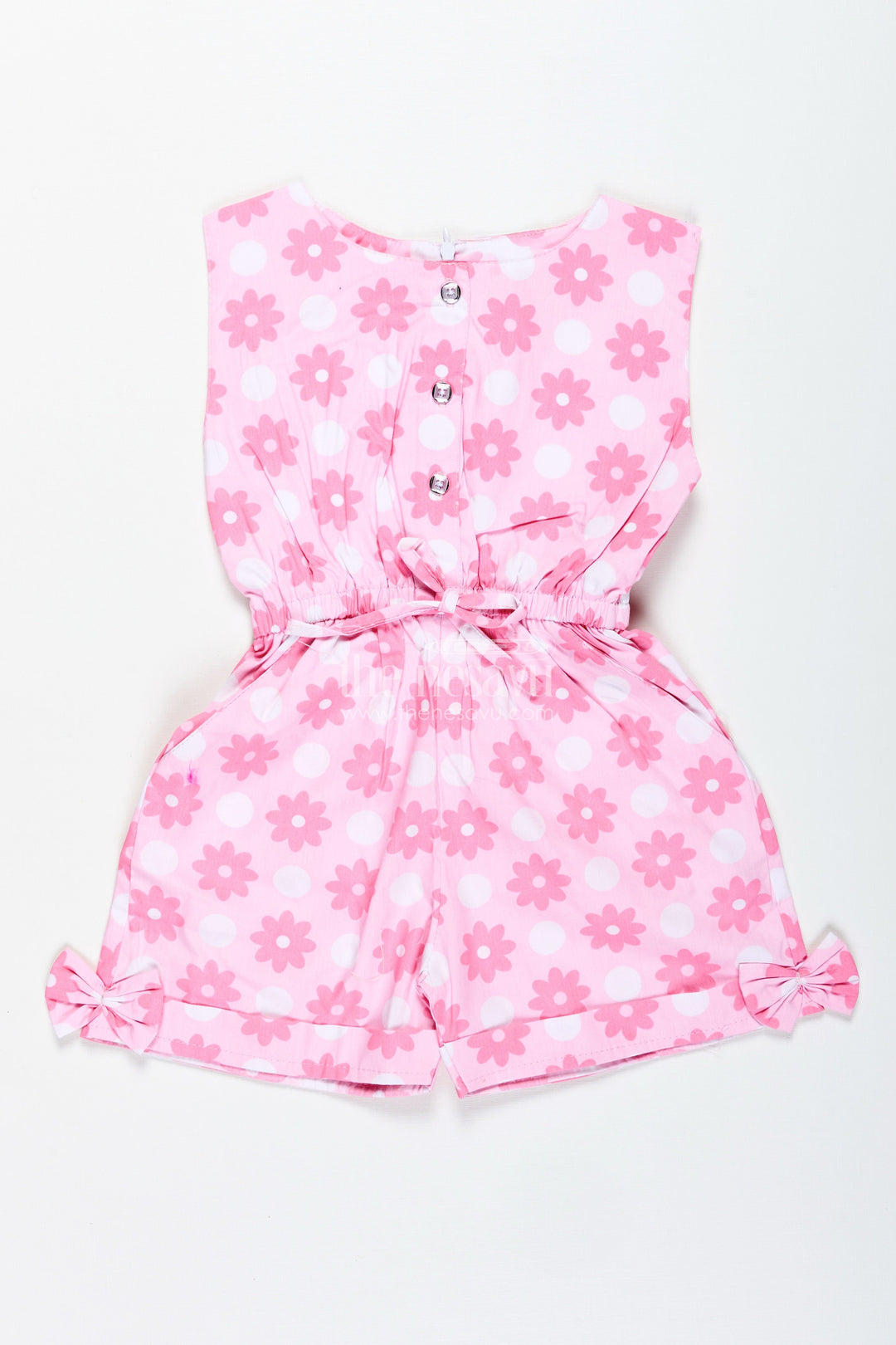 The Nesavu Girls Jumpsuit Girls Pink Jumpsuit with Daisy Print and Headband for Everyday Fun Nesavu 20 (3Y) / pink BFJ841A-20 Nesavu Girls Pink Daisy Print Jumpsuit Bow Headband Perfect Casual Summer Fun