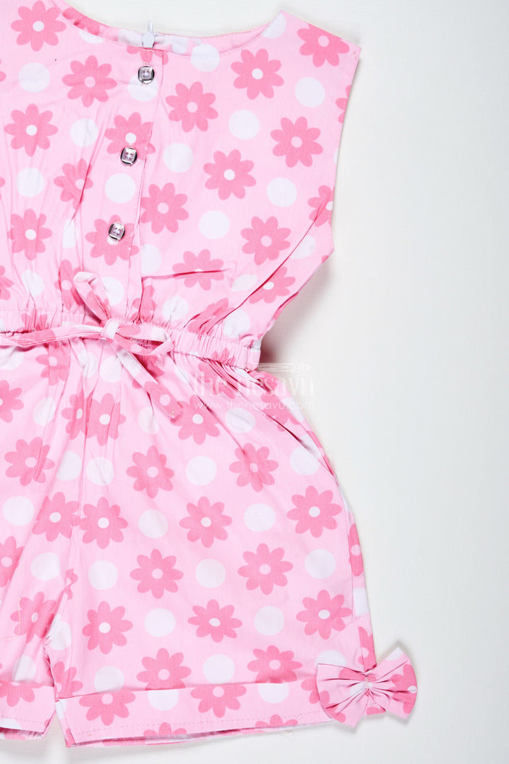 The Nesavu Girls Jumpsuit Girls Pink Jumpsuit with Daisy Print and Headband for Everyday Fun Nesavu Nesavu Girls Pink Daisy Print Jumpsuit Bow Headband Perfect Casual Summer Fun
