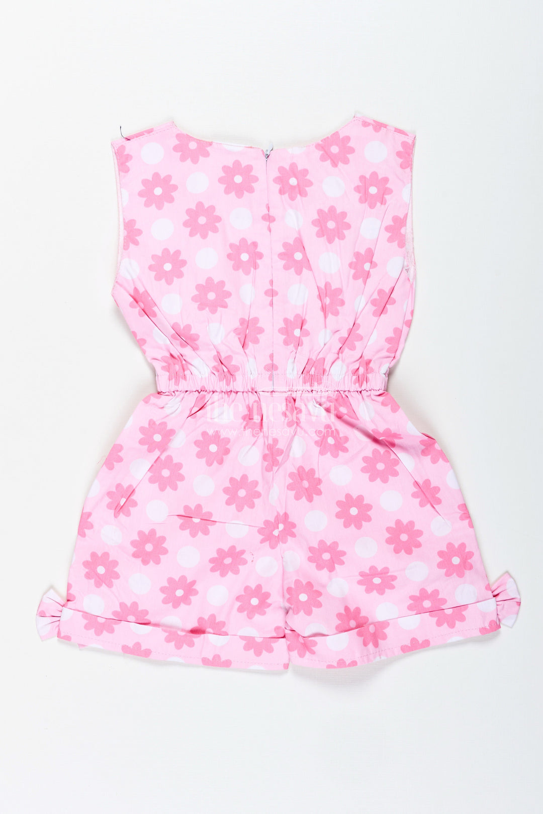 The Nesavu Girls Jumpsuit Girls Pink Jumpsuit with Daisy Print and Headband for Everyday Fun Nesavu Nesavu Girls Pink Daisy Print Jumpsuit Bow Headband Perfect Casual Summer Fun