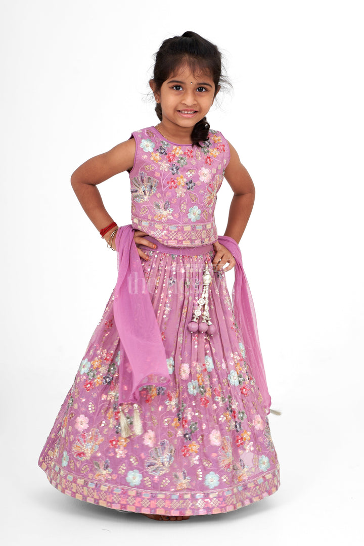 The Nesavu Girls Lehenga Choli Girls Pink Lehenga Choli with Intricate Floral Embroidery and Tassel Embellishments Nesavu 18 (2Y) / Pink GL505A-18 Nesavu Girls Pink Lehenga Choli Floral Embroidery Pleated Skirt Weddings