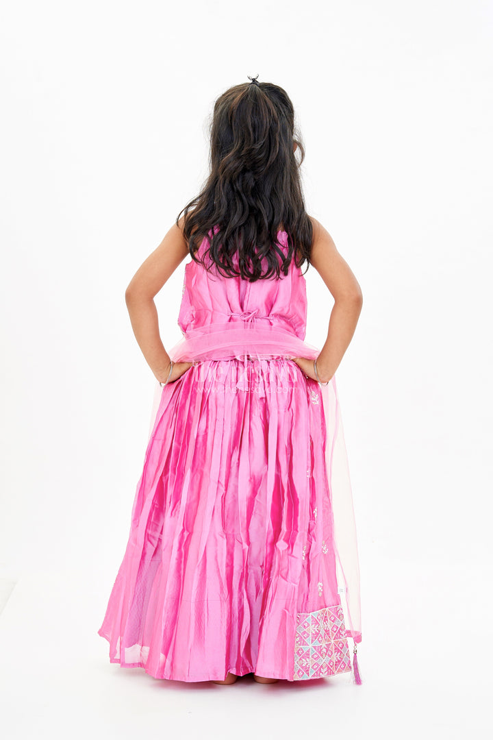 The Nesavu Girls Lehenga Choli Girls Pink Lehenga Designs with Embroidered Choli and Mirror Work Borders Nesavu Girls Pink Lehenga Designs Embroidered Choli Mirror Work Borders | The Nesavu