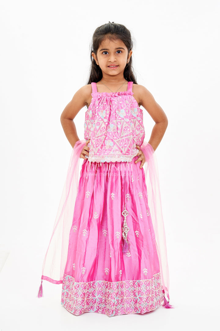 The Nesavu Girls Lehenga Choli Girls Pink Lehenga Designs with Embroidered Choli and Mirror Work Borders Nesavu Girls Pink Lehenga Designs Embroidered Choli Mirror Work Borders | The Nesavu