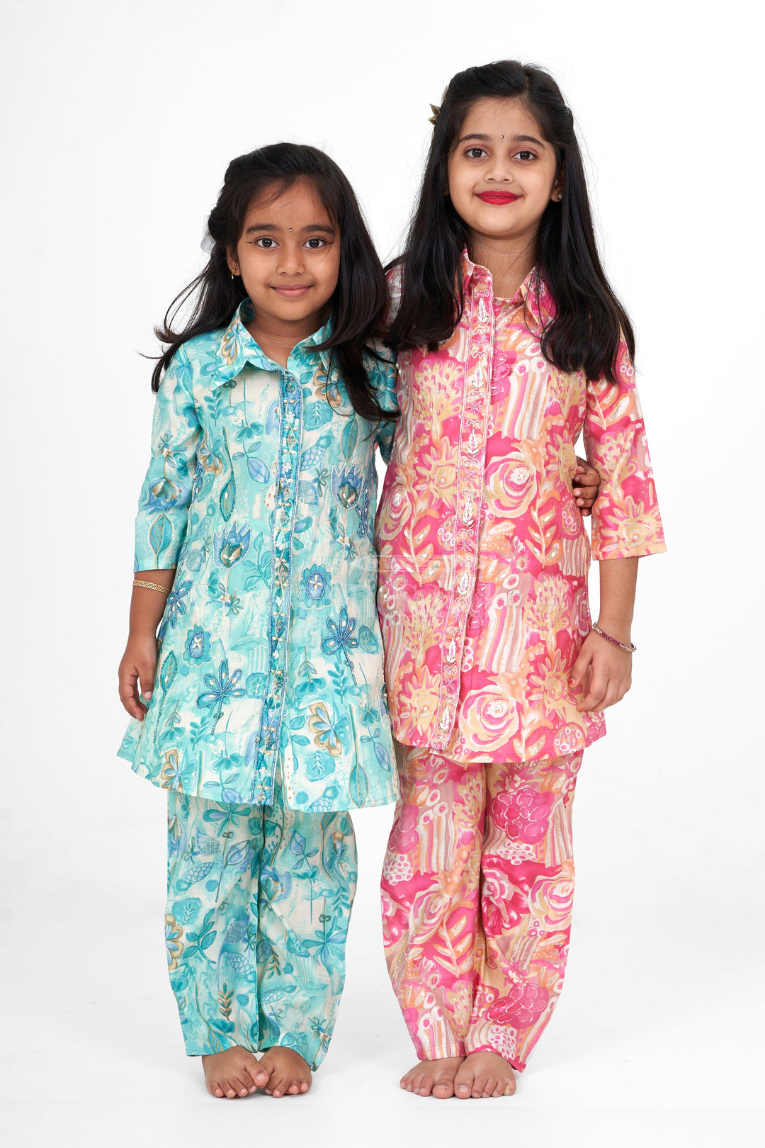 The Nesavu Girls Sharara / Plazo Set Girls Pink Palazzo Pants and Chanderi Printed Shirt Set Elegant Outfit for Special Occasions Nesavu Nesavu Girls Pink Palazzo Pants Chanderi Printed Shirt Set Stylish Elegant Event Wear