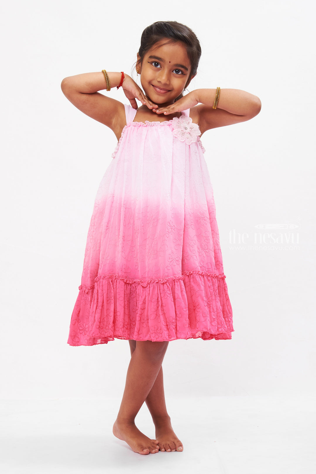 The Nesavu Girls Fancy Frock Girls Pink Princess Frock with Sparkling Tulle - Enchanted Evening Wear Nesavu Girls Pink Party Frock | Sparkly Tulle Dress for Kids | The Nesavu