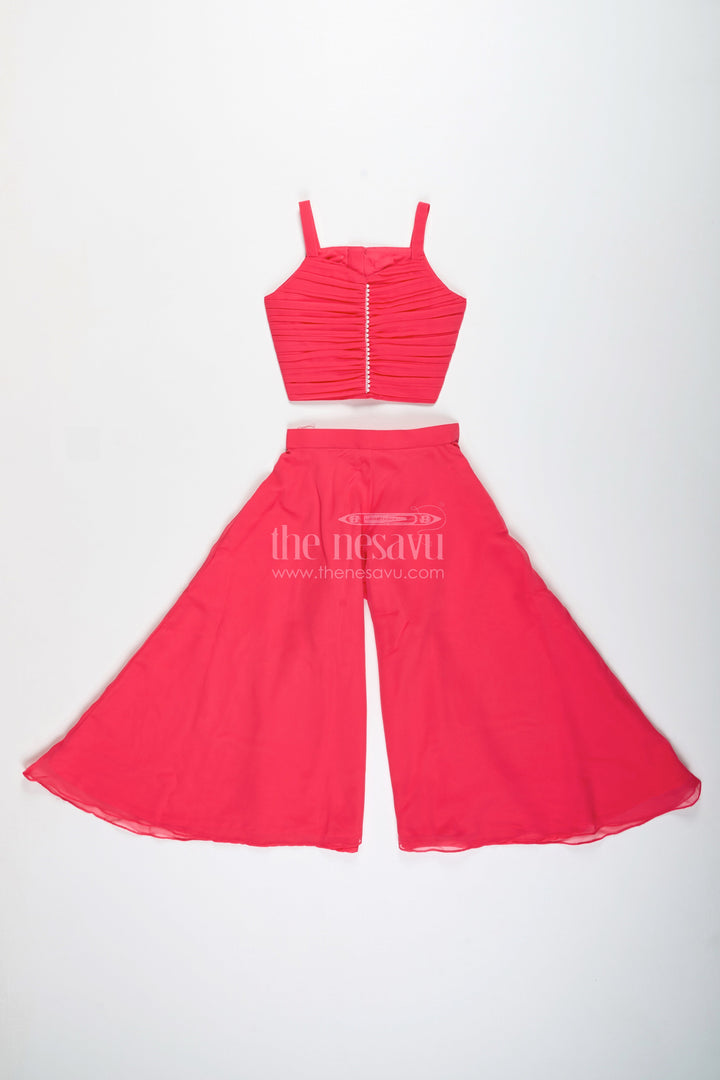 The Nesavu Girls Sharara / Plazo Set Girls Pink Sharara Set with Designer Embroidery for Celebrations Nesavu Nesavu Girls Pink Sharara Set Embroidered Jacket Georgette Festive Outfit Weddings Events