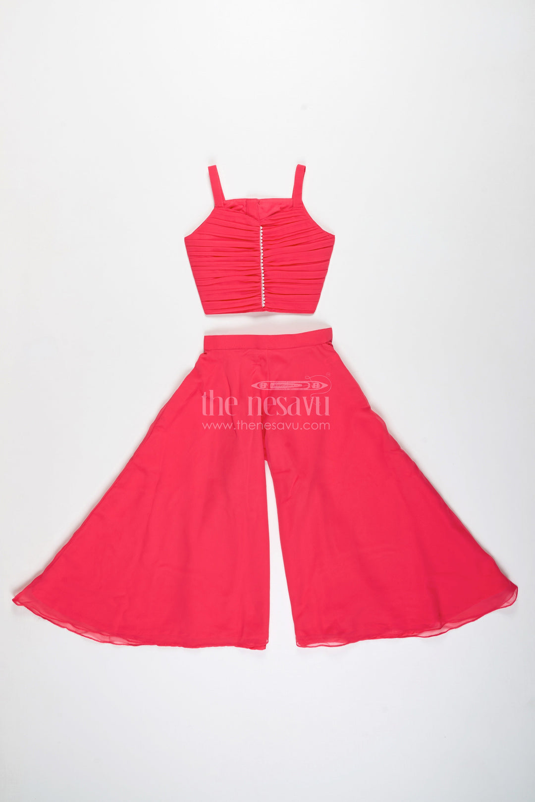 The Nesavu Girls Sharara / Plazo Set Girls Pink Sharara Set with Designer Embroidery for Celebrations Nesavu Nesavu Girls Pink Sharara Set Embroidered Jacket Georgette Festive Outfit Weddings Events