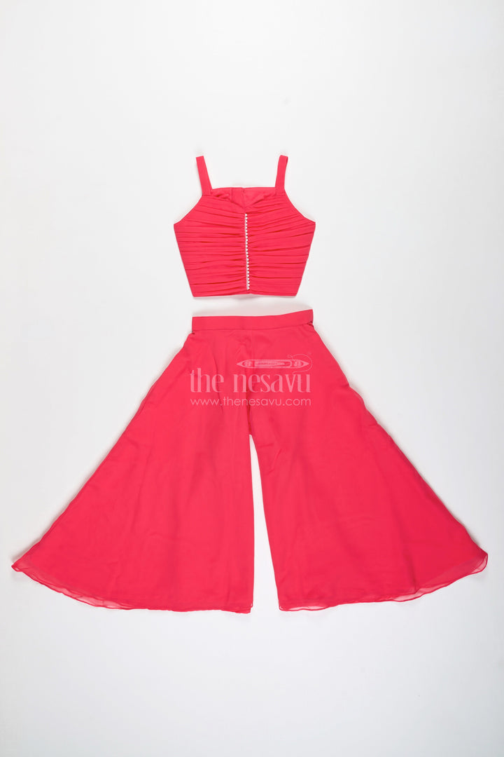 The Nesavu Girls Sharara / Plazo Set Girls Pink Sharara Set with Designer Embroidery for Celebrations Nesavu Nesavu Girls Pink Sharara Set Embroidered Jacket Georgette Festive Outfit Weddings Events