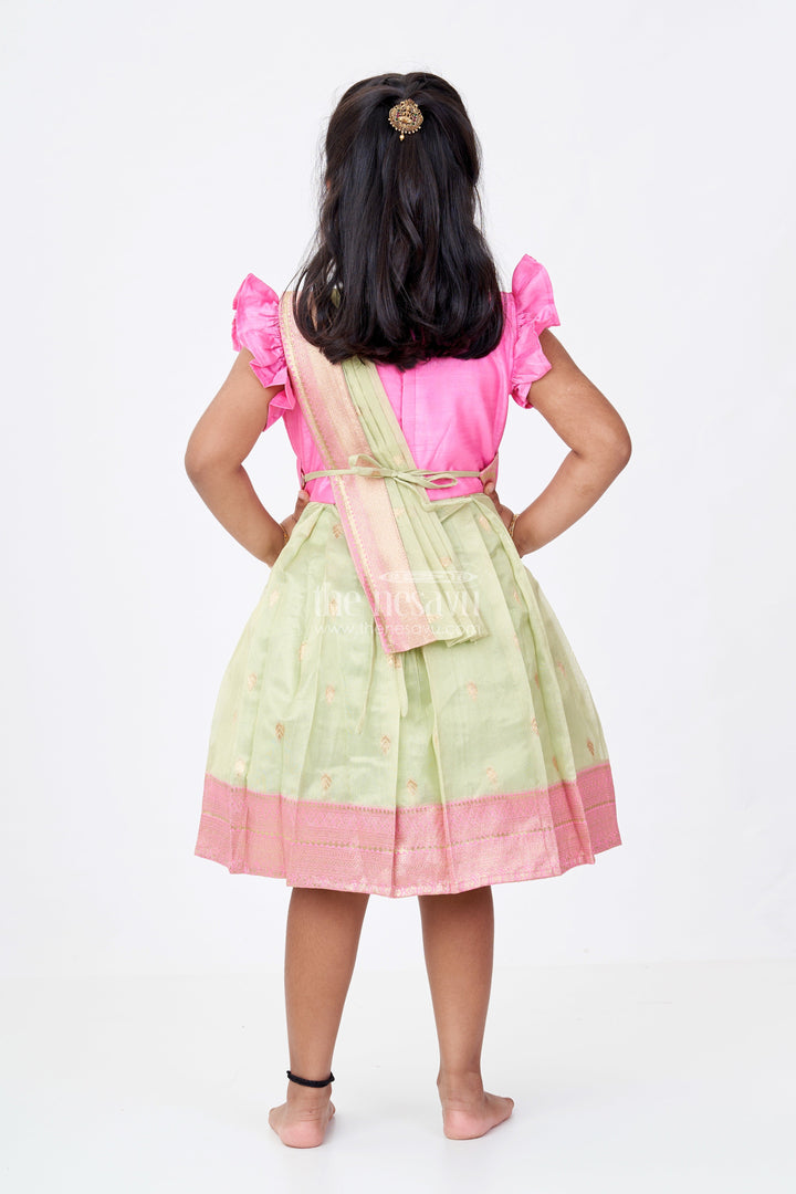 The Nesavu Silk Party Frock Girls Pink Silk Frock with Zari Border and Delicate Embroidery Nesavu Girls Pink Silk Frock Embroidery Traditional Zari Border | The Nesavu