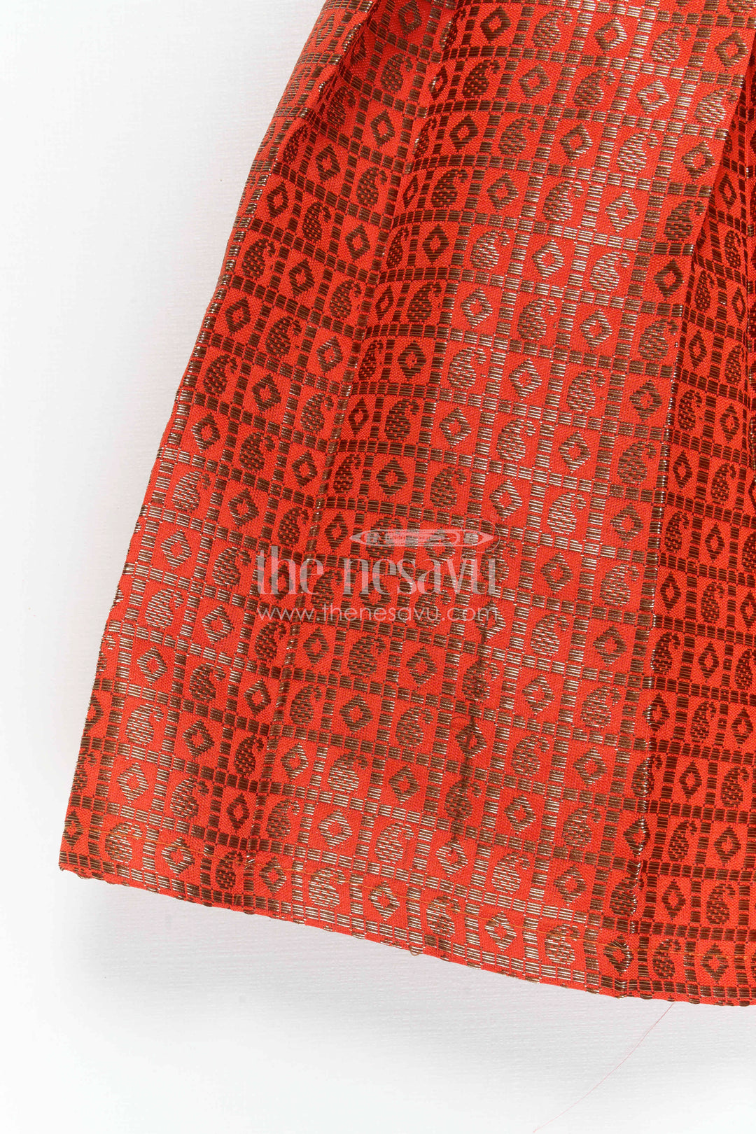 The Nesavu Tie-up Frock Girls Pink Tie up Frock for Weddings and Festive Occasions Nesavu Nesavu Girls Pink Semi Banaras Tie Up Frock With Tissue Silk Yoke For Festive Events
