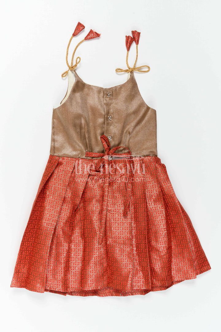 The Nesavu Tie-up Frock Girls Pink Tie up Frock for Weddings and Festive Occasions Nesavu Nesavu Girls Pink Semi Banaras Tie Up Frock With Tissue Silk Yoke For Festive Events