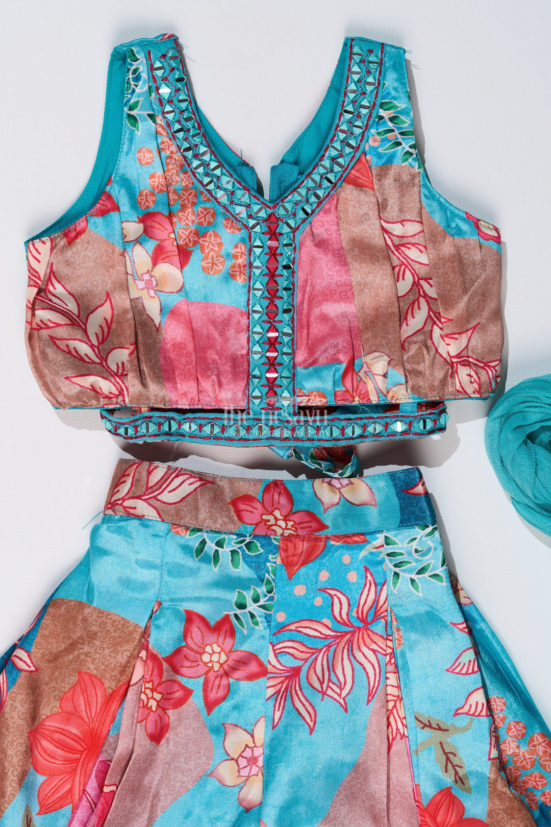 The Nesavu Girls Sharara / Plazo Set Girls Plazo Choli with Jacket and Floral Print Design for a Graceful Ethnic Look Nesavu Girls Plazo Choli Jacket Floral Print Weddings Festive Wear | The Nesavu