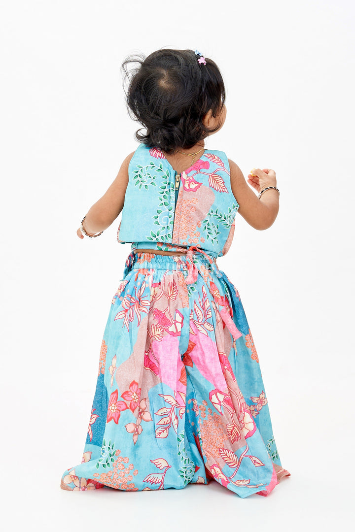 The Nesavu Girls Sharara / Plazo Set Girls Plazo Choli with Jacket and Floral Print Design for a Graceful Ethnic Look Nesavu Girls Plazo Choli Jacket Floral Print Weddings Festive Wear | The Nesavu