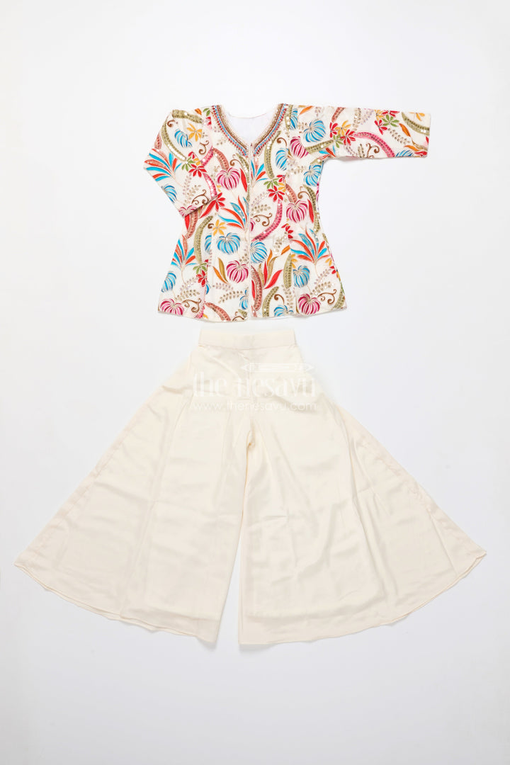 The Nesavu Girls Sharara / Plazo Set Girls Plazo Set with Digital Printed Kurti for Ethnic Day and Casual Functions Nesavu Nesavu girls plazo set muslin digital print kurti full sleeve design festive casual wear