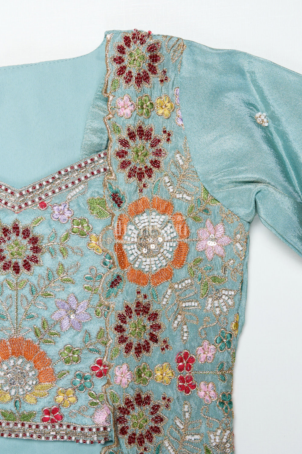 The Nesavu Girls Sharara / Plazo Set Girls Plazo Set with Embroidered Jacket for Festive Occasions Nesavu Nesavu girls plazo set embroidered jacket tissue silk weddings festivals