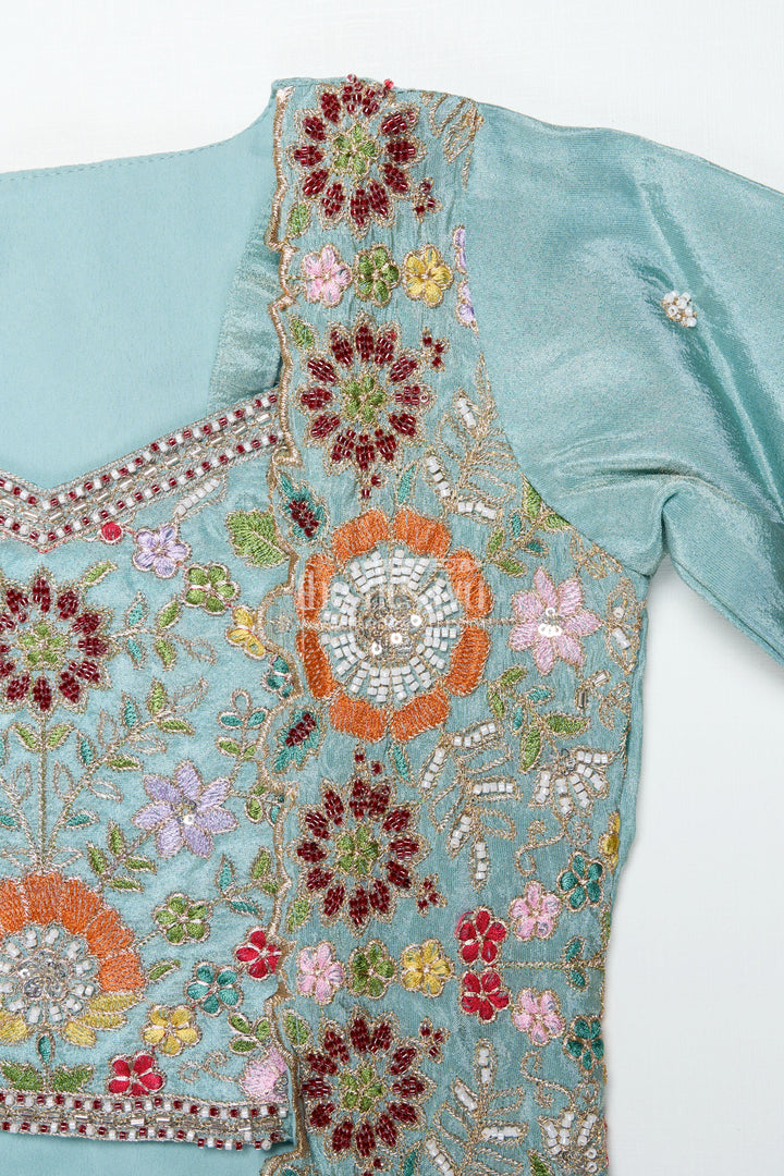 The Nesavu Girls Sharara / Plazo Set Girls Plazo Set with Embroidered Jacket for Festive Occasions Nesavu Nesavu girls plazo set embroidered jacket tissue silk weddings festivals