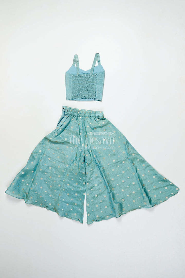 The Nesavu Girls Sharara / Plazo Set Girls Plazo Set with Embroidered Jacket for Festive Occasions Nesavu Nesavu girls plazo set embroidered jacket tissue silk weddings festivals