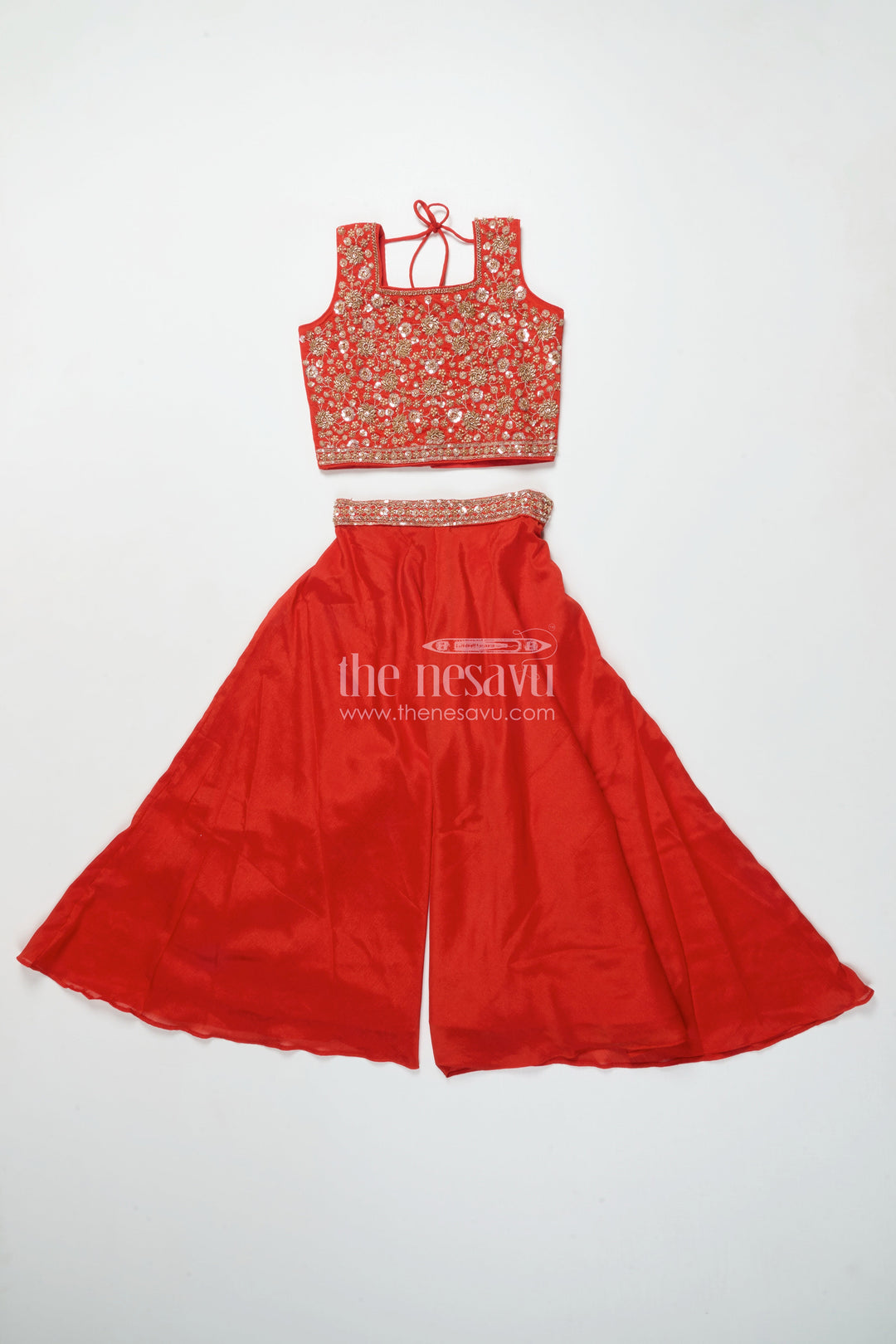 The Nesavu Girls Sharara / Plazo Set Girls Plazo Set with Embroidered Yoke for Festive Functions and Stage Shows Nesavu 24 (5Y) / Orange GPS896A-24 Nesavu girls georgette plazo set embroidery festive performances cultural celebrations