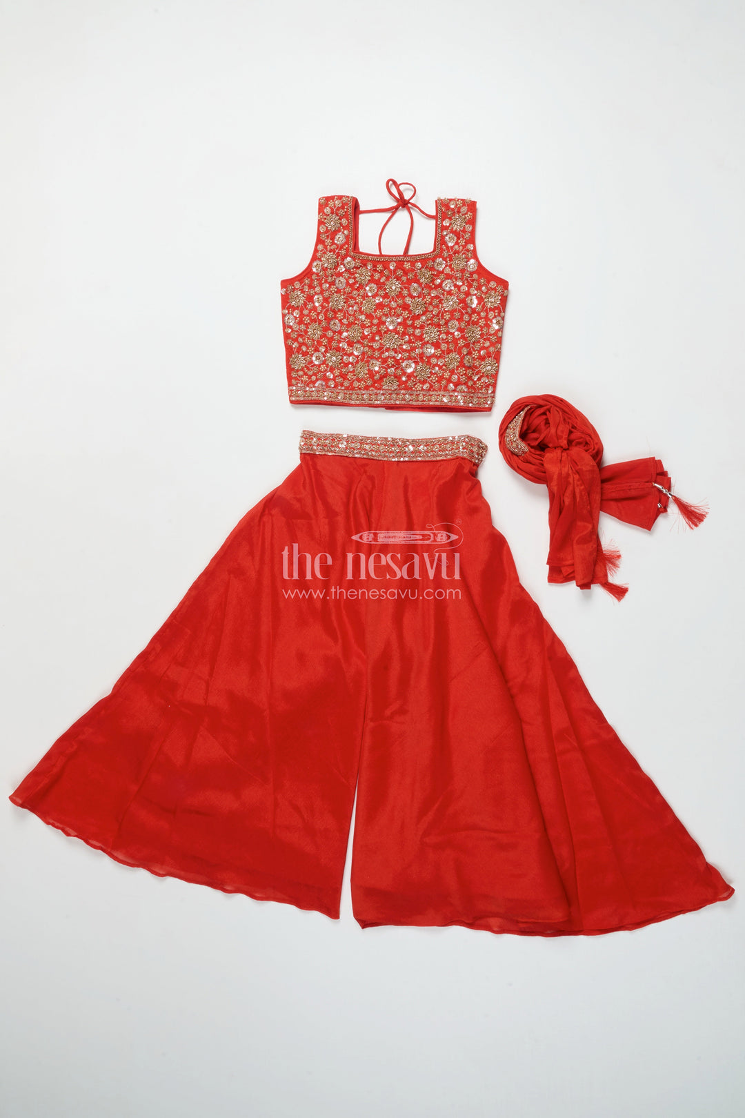 The Nesavu Girls Sharara / Plazo Set Girls Plazo Set with Embroidered Yoke for Festive Functions and Stage Shows Nesavu Nesavu girls georgette plazo set embroidery festive performances cultural celebrations