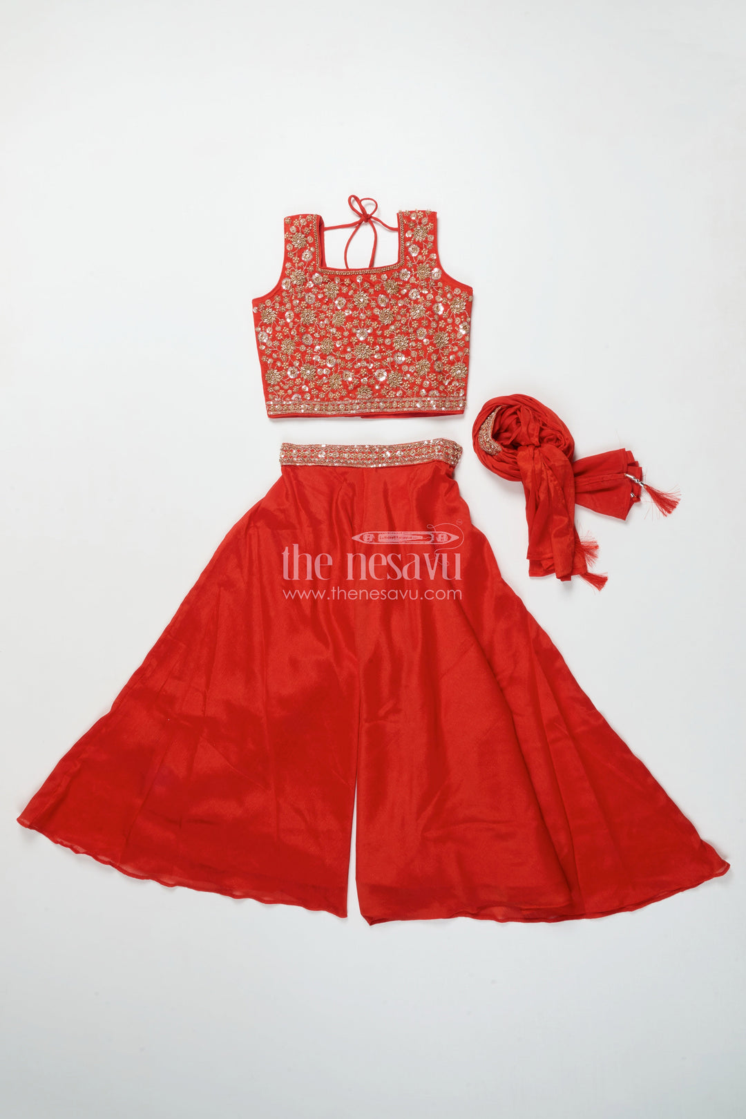 The Nesavu Girls Sharara / Plazo Set Girls Plazo Set with Embroidered Yoke for Festive Functions and Stage Shows Nesavu Nesavu girls georgette plazo set embroidery festive performances cultural celebrations