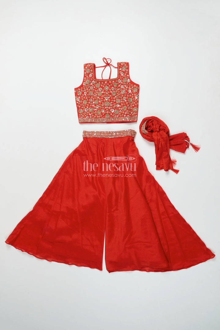 The Nesavu Girls Sharara / Plazo Set Girls Plazo Set with Embroidered Yoke for Festive Functions and Stage Shows Nesavu Nesavu girls georgette plazo set embroidery festive performances cultural celebrations