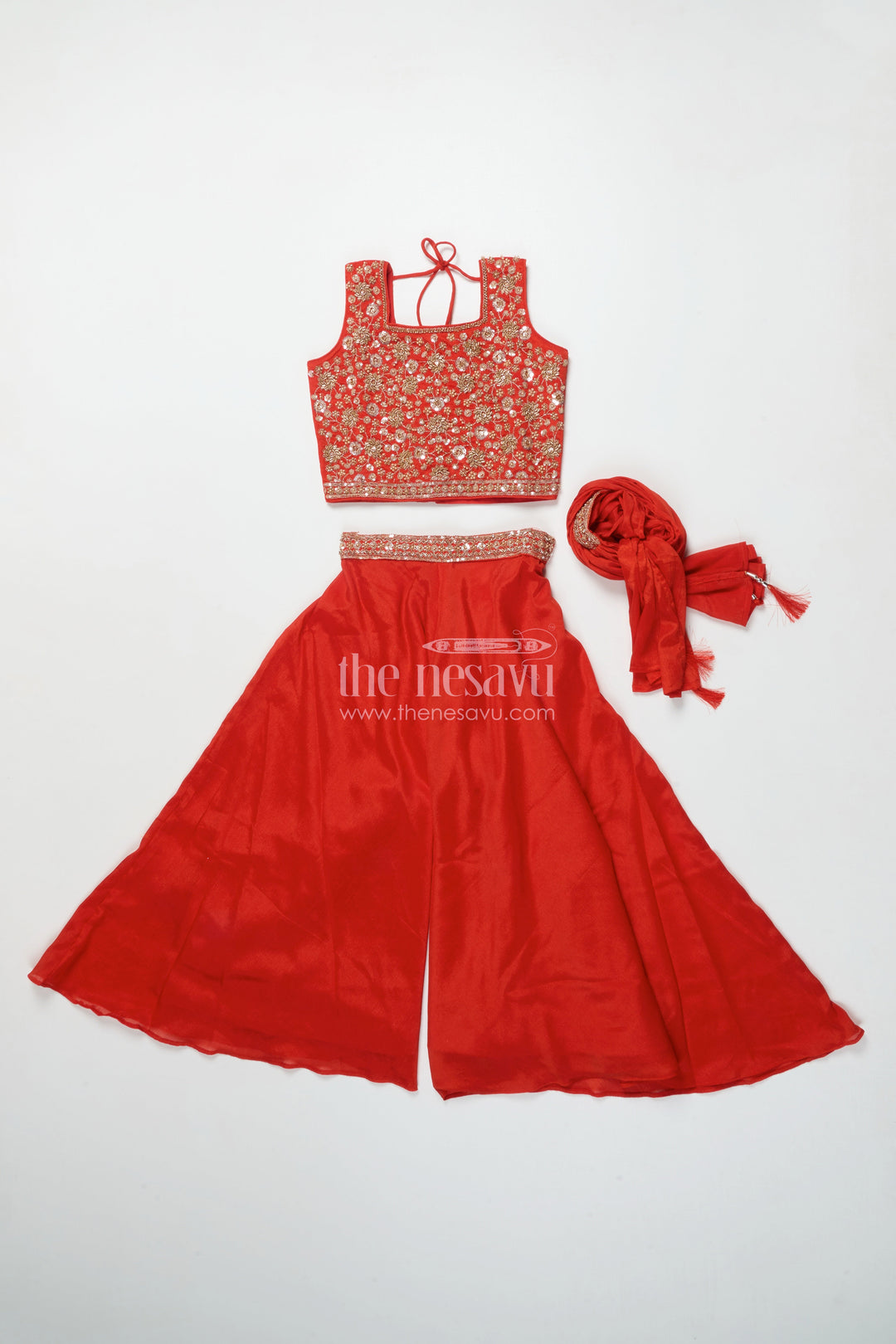 The Nesavu Girls Sharara / Plazo Set Girls Plazo Set with Embroidered Yoke for Festive Functions and Stage Shows Nesavu Nesavu girls georgette plazo set embroidery festive performances cultural celebrations