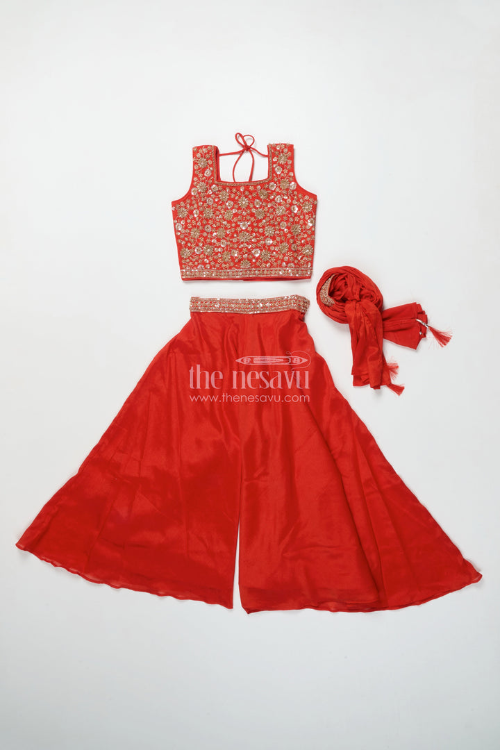 The Nesavu Girls Sharara / Plazo Set Girls Plazo Set with Embroidered Yoke for Festive Functions and Stage Shows Nesavu Nesavu girls georgette plazo set embroidery festive performances cultural celebrations