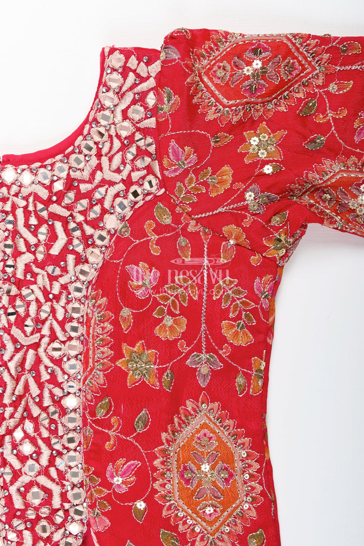 The Nesavu Girls Sharara / Plazo Set Girls plazo set with mirror embroidery jacket for festive celebrations Nesavu Nesavu plazo set embroidered jacket  festive outfit girls