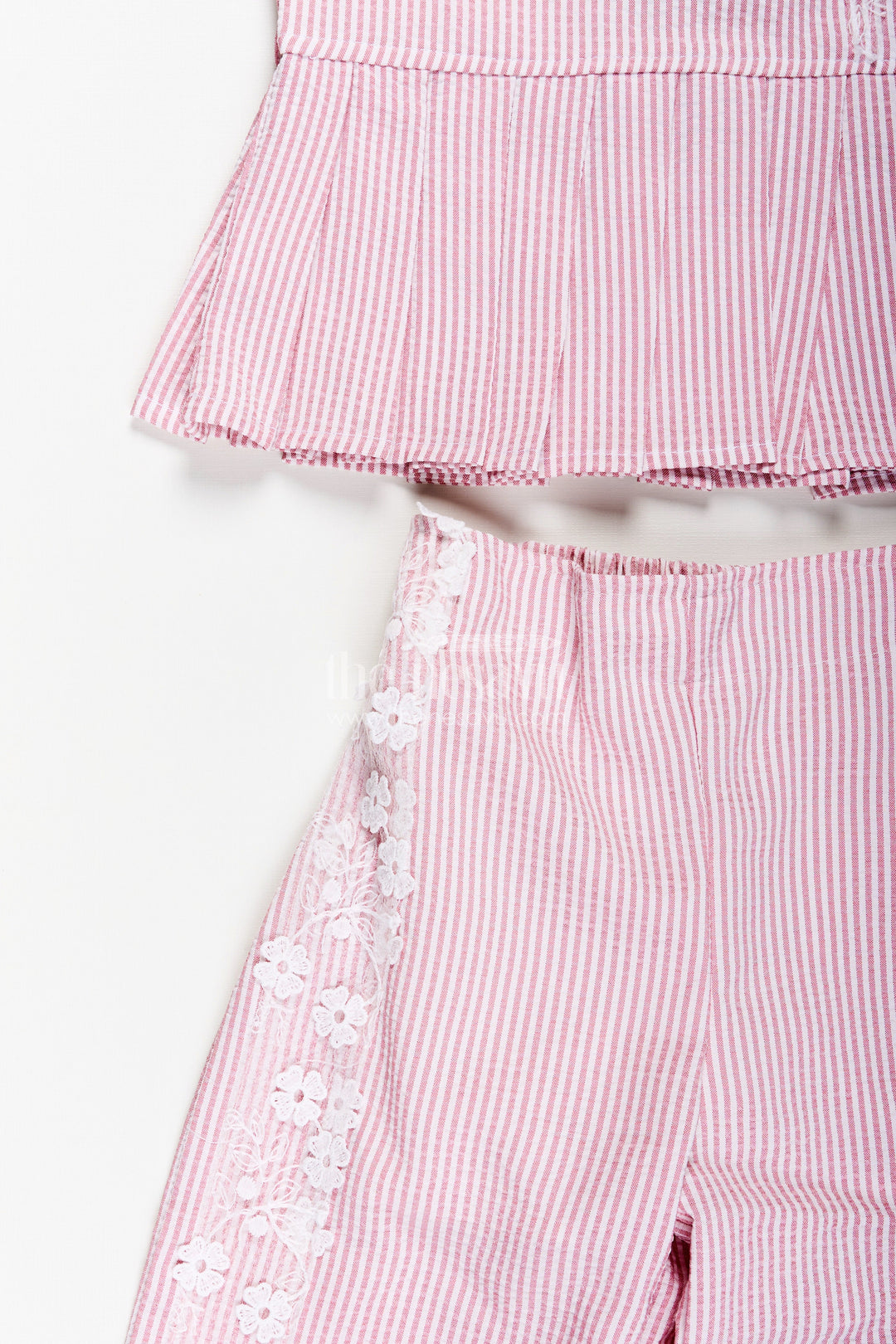 The Nesavu Girls Co-Ord Sets Girls Plazo Set with Peplum Top and Floral Applique Nesavu Nesavu girls striped plazo set peplum top floral detailing