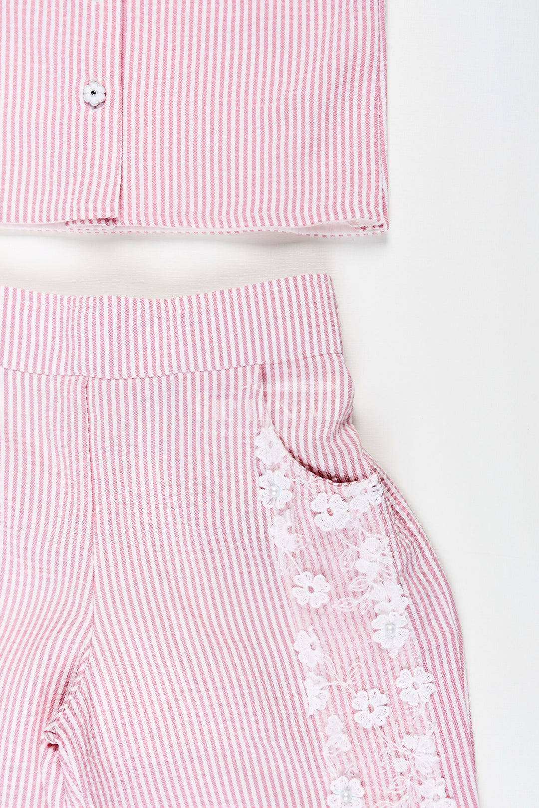 The Nesavu Girls Co-Ord Sets Girls Plazo Set with Striped Design and Puff Sleeve Top Nesavu Nesavu girls striped plazo set embroidered collar puff sleeves