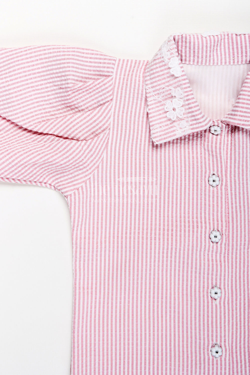 The Nesavu Girls Co-Ord Sets Girls Plazo Set with Striped Design and Puff Sleeve Top Nesavu Nesavu girls striped plazo set embroidered collar puff sleeves