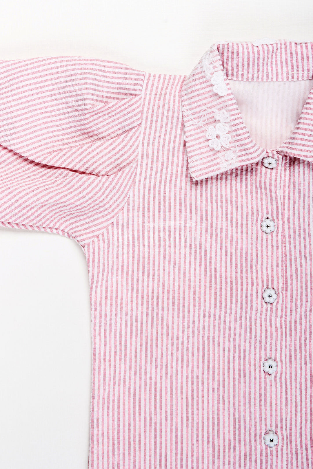 The Nesavu Girls Co-Ord Sets Girls Plazo Set with Striped Design and Puff Sleeve Top Nesavu Nesavu girls striped plazo set embroidered collar puff sleeves