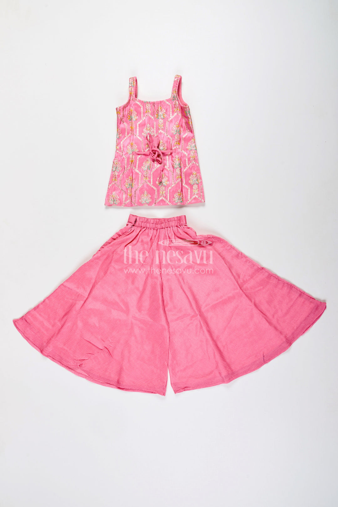 The Nesavu Girls Sharara / Plazo Set Girls plazo set with zari embroidered kurti – festive outfit for toddlers Nesavu Nesavu girls festive plazo set zari embroidered kurti  toddler ethnic outfit
