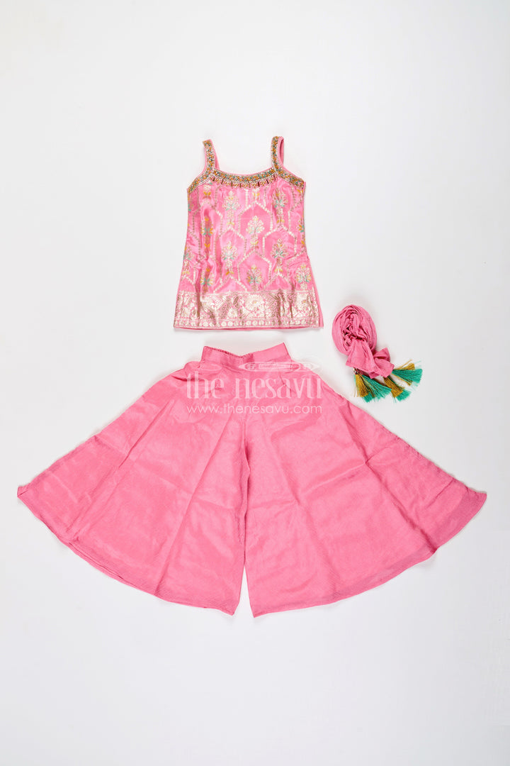 The Nesavu Girls Sharara / Plazo Set Girls plazo set with zari embroidered kurti – festive outfit for toddlers Nesavu Nesavu girls festive plazo set zari embroidered kurti  toddler ethnic outfit
