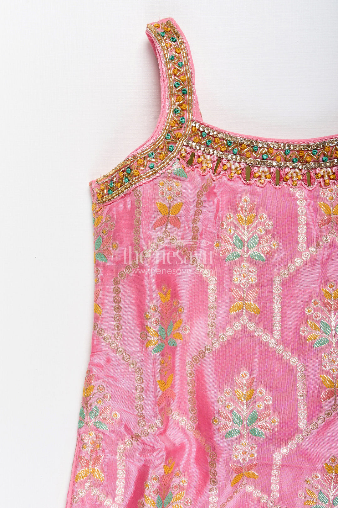 The Nesavu Girls Sharara / Plazo Set Girls plazo set with zari embroidered kurti – festive outfit for toddlers Nesavu Nesavu girls festive plazo set zari embroidered kurti  toddler ethnic outfit
