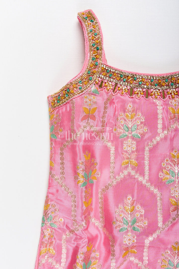 The Nesavu Girls Sharara / Plazo Set Girls plazo set with zari embroidered kurti – festive outfit for toddlers Nesavu Nesavu girls festive plazo set zari embroidered kurti  toddler ethnic outfit