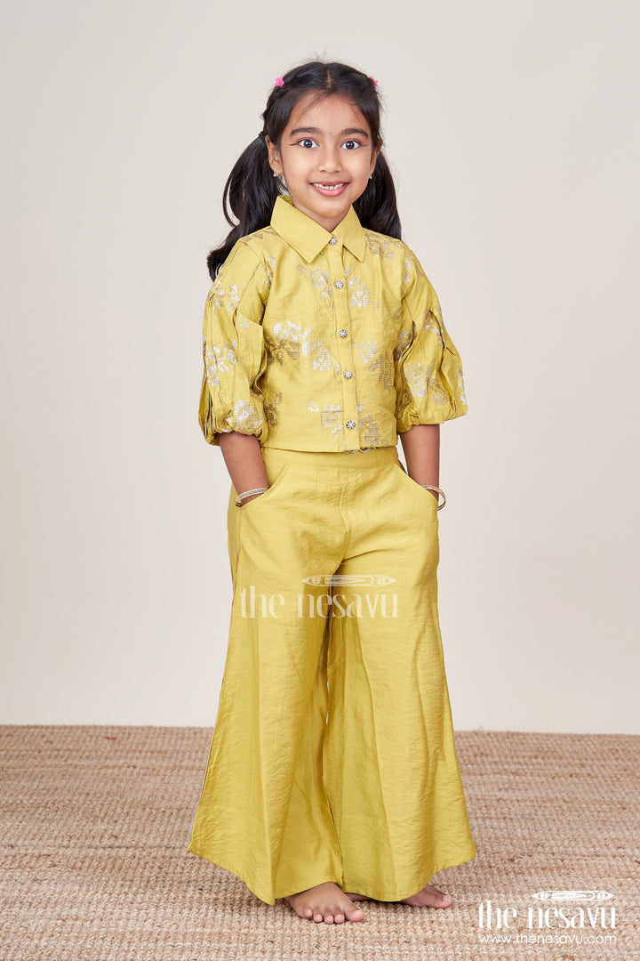 The Nesavu Girls Co-Ord Sets Girls Plazo Top Set In Georgette Modern Festive Wear with Ethnic Flair Nesavu Nesavu georgette plazo crop top set girls modern ethnic outfit casual festive use