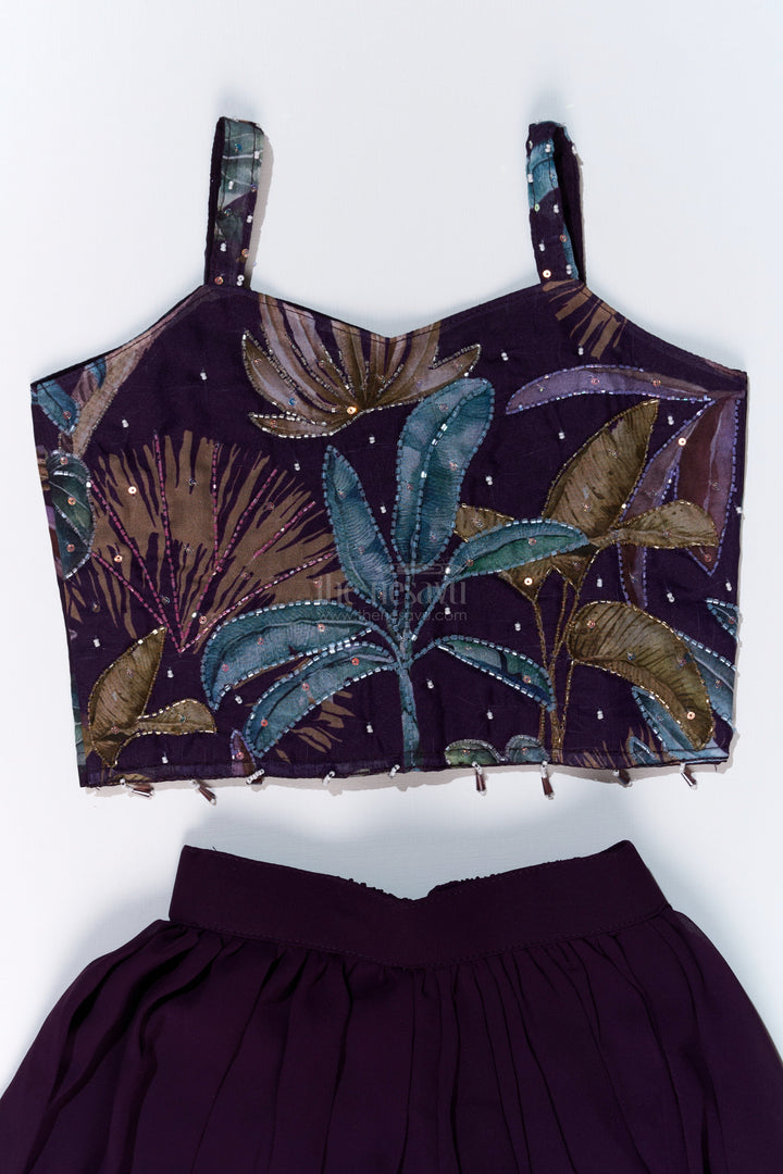 The Nesavu Girls Sharara / Plazo Set Girls Plazo with Top Dress in Floral Digital Print with Stylish Embroidered Jacket Nesavu Girls Plazo Top Dress Digital Print Embroidered Jacket Festive Wear | The Nesavu