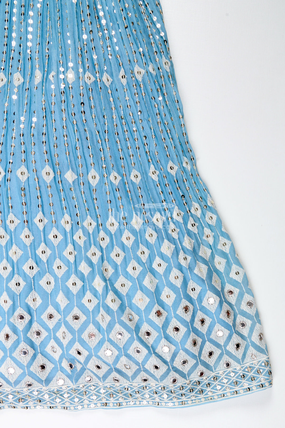 The Nesavu Girls Silk Gown Girls Pleated Anarkali Gown Festive Embroidered Outfit Nesavu Nesavu Sky Blue Pleated Kids Anarkali Gown Golden Embroidery Festive Occasions Parties