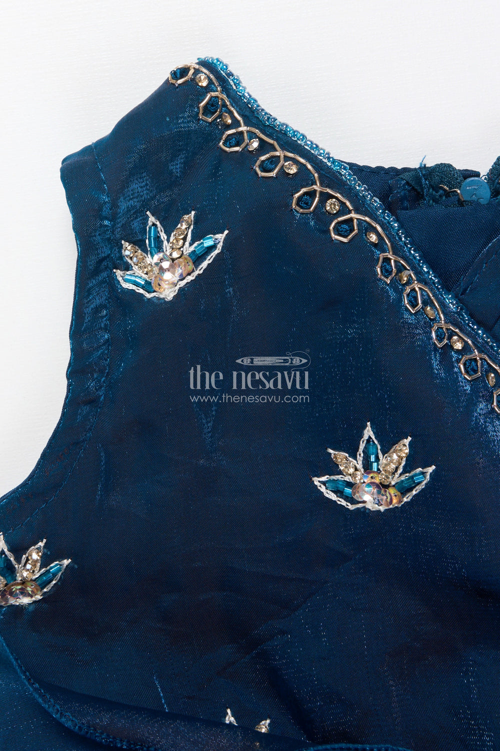 The Nesavu Girls Fancy Party Frock Girls Pleated Glaze Organza Party Frock with Floral Shoulder Bow Premium Festive Wear Nesavu Nesavu pleated glaze organza party frock shoulder bow girls occasion wear