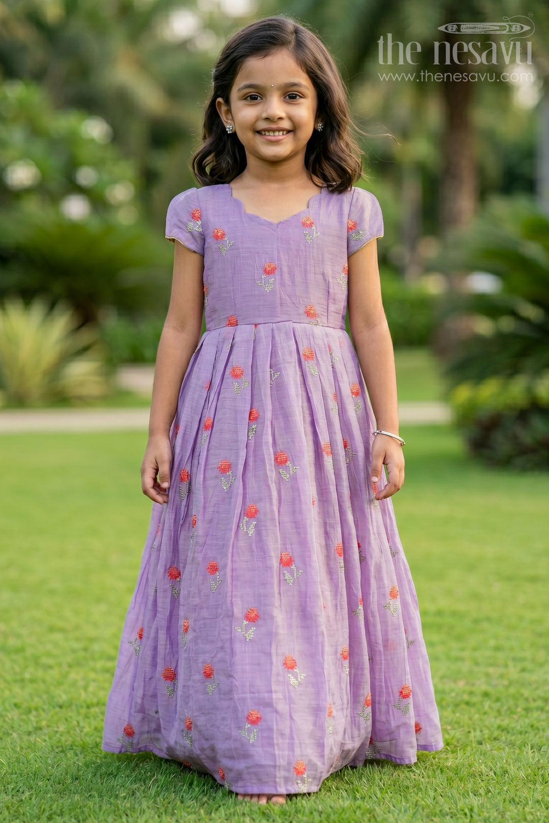 The Nesavu Girls Casual Gown Girls Pleated Party Gown for Birthdays and Festive Occasions Nesavu 18 (2Y) / Purple / Chanderi GA401B-18 Nesavu Girls Pleated Party Gown For Birthdays Festive Events And Family Celebrations With Embroidery