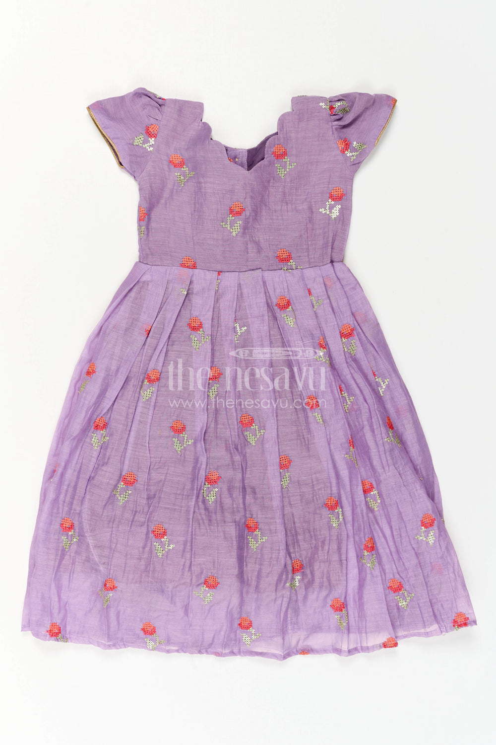 The Nesavu Girls Casual Gown Girls Pleated Party Gown for Birthdays and Festive Occasions Nesavu Nesavu Girls Pleated Party Gown For Birthdays Festive Events And Family Celebrations With Embroidery