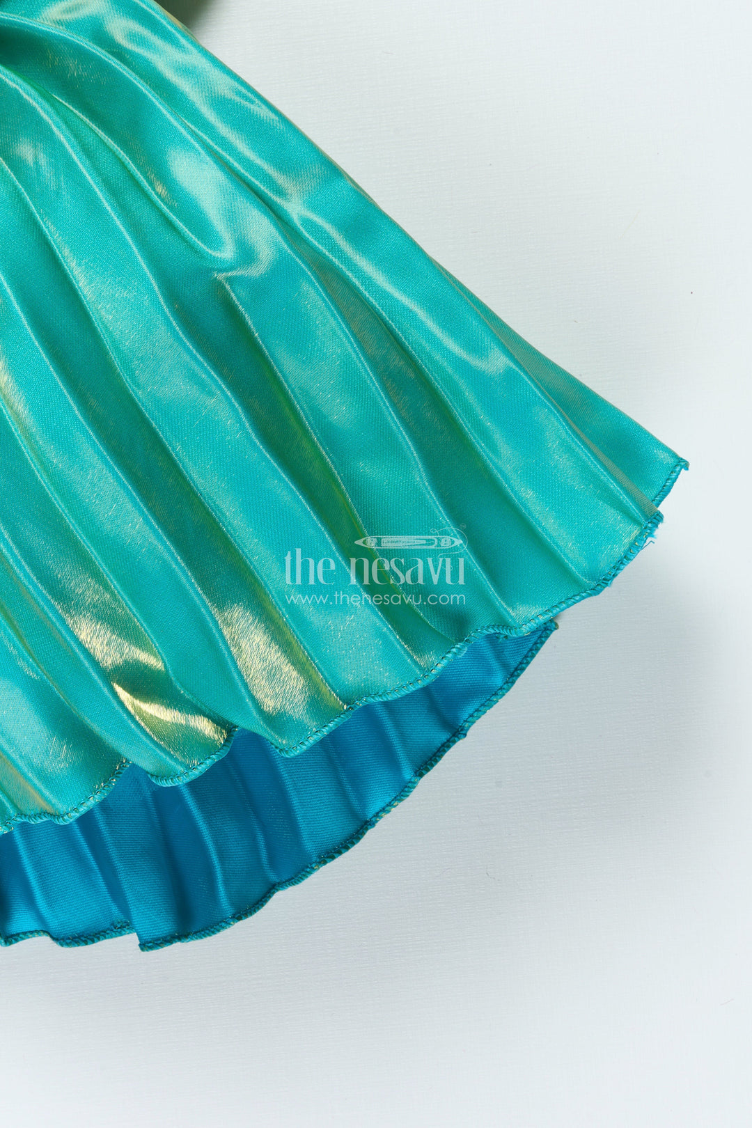 The Nesavu Girls Fancy Party Frock Girls Pleated Satin Organza Frock with Statement Bow Special Occasion Outfit Nesavu Nesavu girls satin organza party frock pleats bow festive wear