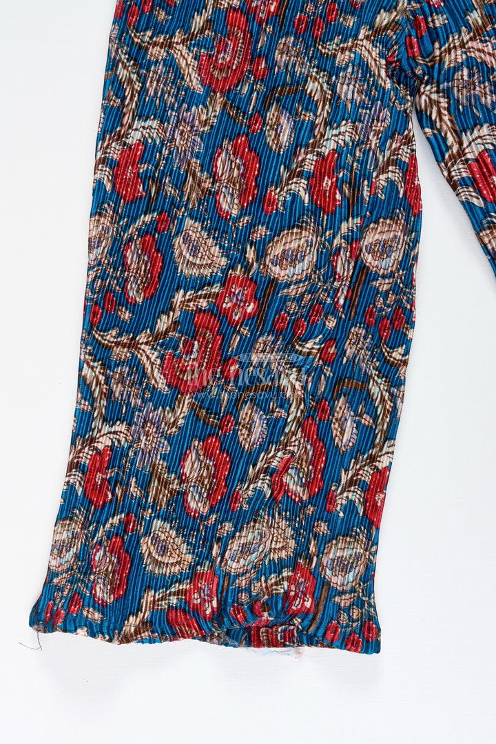 The Nesavu Girls Co-Ord Sets Girls Pleated Sharara Set in Blue Chinon for Festive Family Functions Nesavu Nesavu Girls Blue Sharara Set Frill Top Pleated Chinon Outfit Festive Occasions