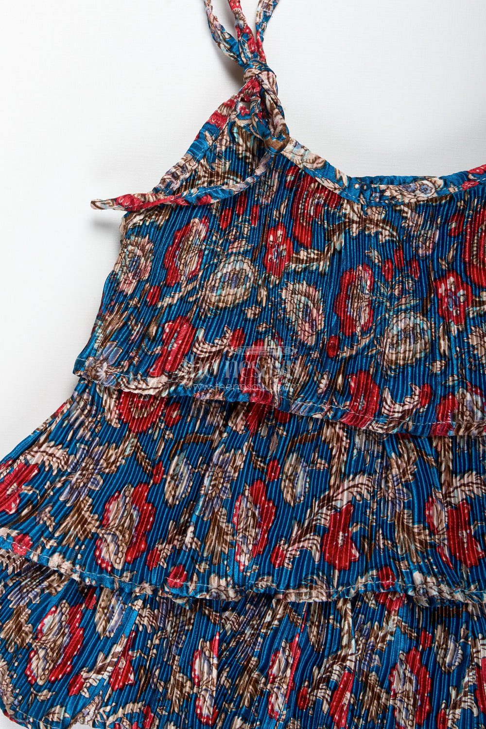 The Nesavu Girls Co-Ord Sets Girls Pleated Sharara Set in Blue Chinon for Festive Family Functions Nesavu Nesavu Girls Blue Sharara Set Frill Top Pleated Chinon Outfit Festive Occasions