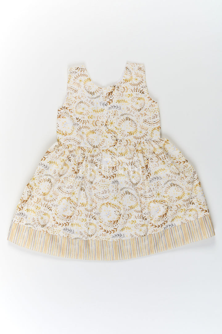 The Nesavu Girls Cotton Frock Girls Pocket Frocks in Flax Cotton with Yellow Floral Print and Bow Belt with Striped Details Nesavu Nesavu Girls Pocket Frocks Yellow Floral Flax Cotton Bow Belt Striped Hem