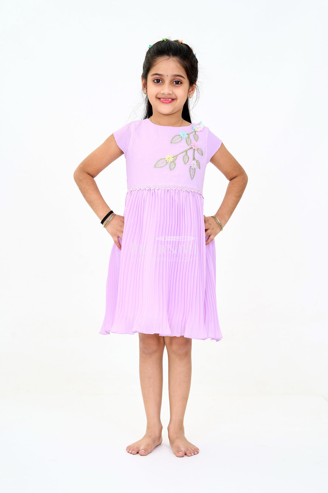 The Nesavu Girls Fancy Party Frock Girls Poly Georgette Fancy Party Frock in Lavender with Floral Appliqué Nesavu 16 (1Y) / Purple GFC1591A-16 Girls Fancy Wedding Frock Lavender Poly Georgette Floral Appliqu | The Nesavu